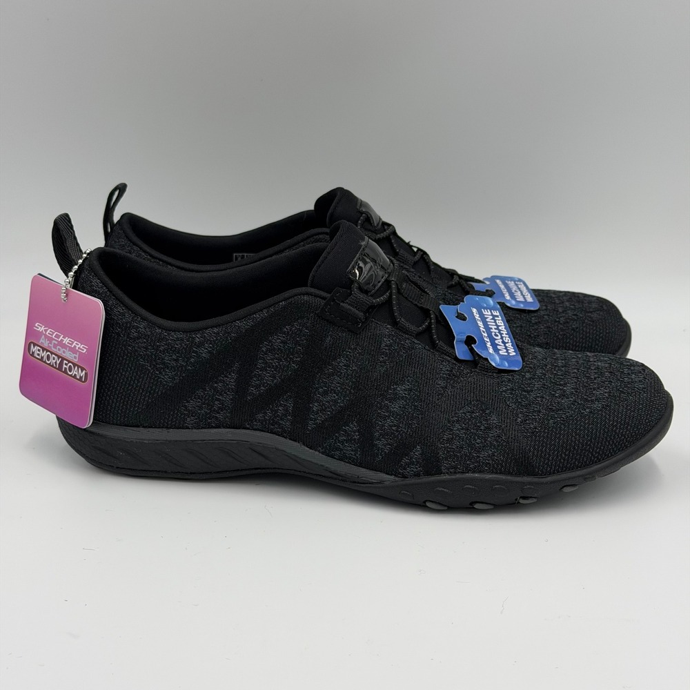 NWB Skechers Breathe Easy Infi-Knity Black Womens Slip On Athletic Shoes Size 6